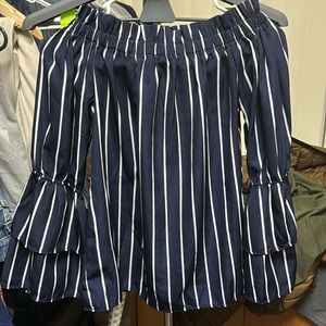 Off shoulder striped  ruffle blouse